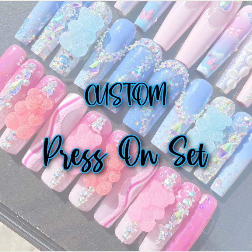 Alamani Designs, Makeup, Custom Gel Presson Nails Made By Artisan Set7