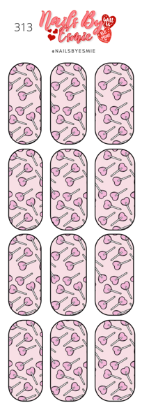 #313 Pink Heart Lollipops - Full Cover Decals